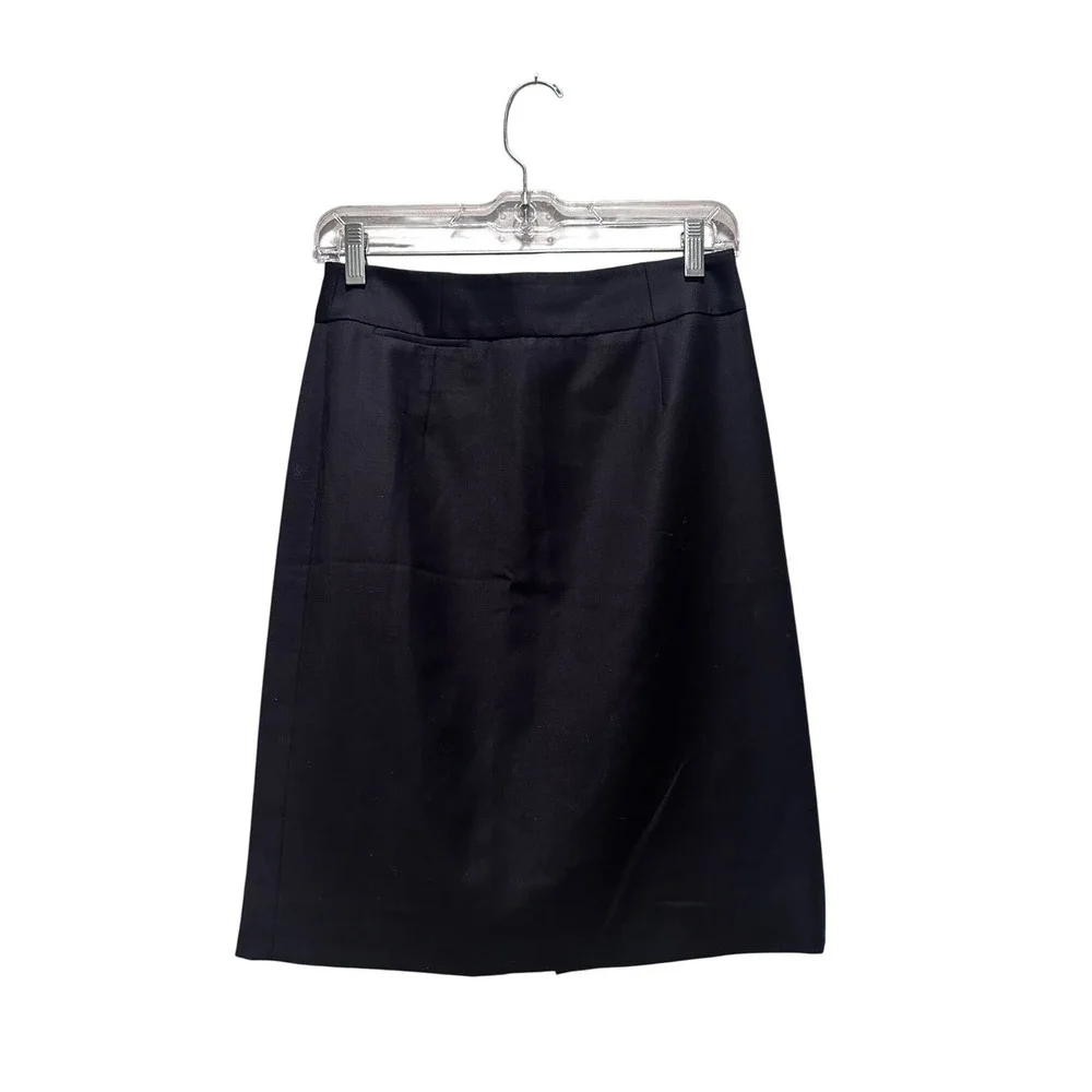 J.Crew Black 100% Wool Pencil Skirt Size 0 Lined Straight Minimalist‎ Modest